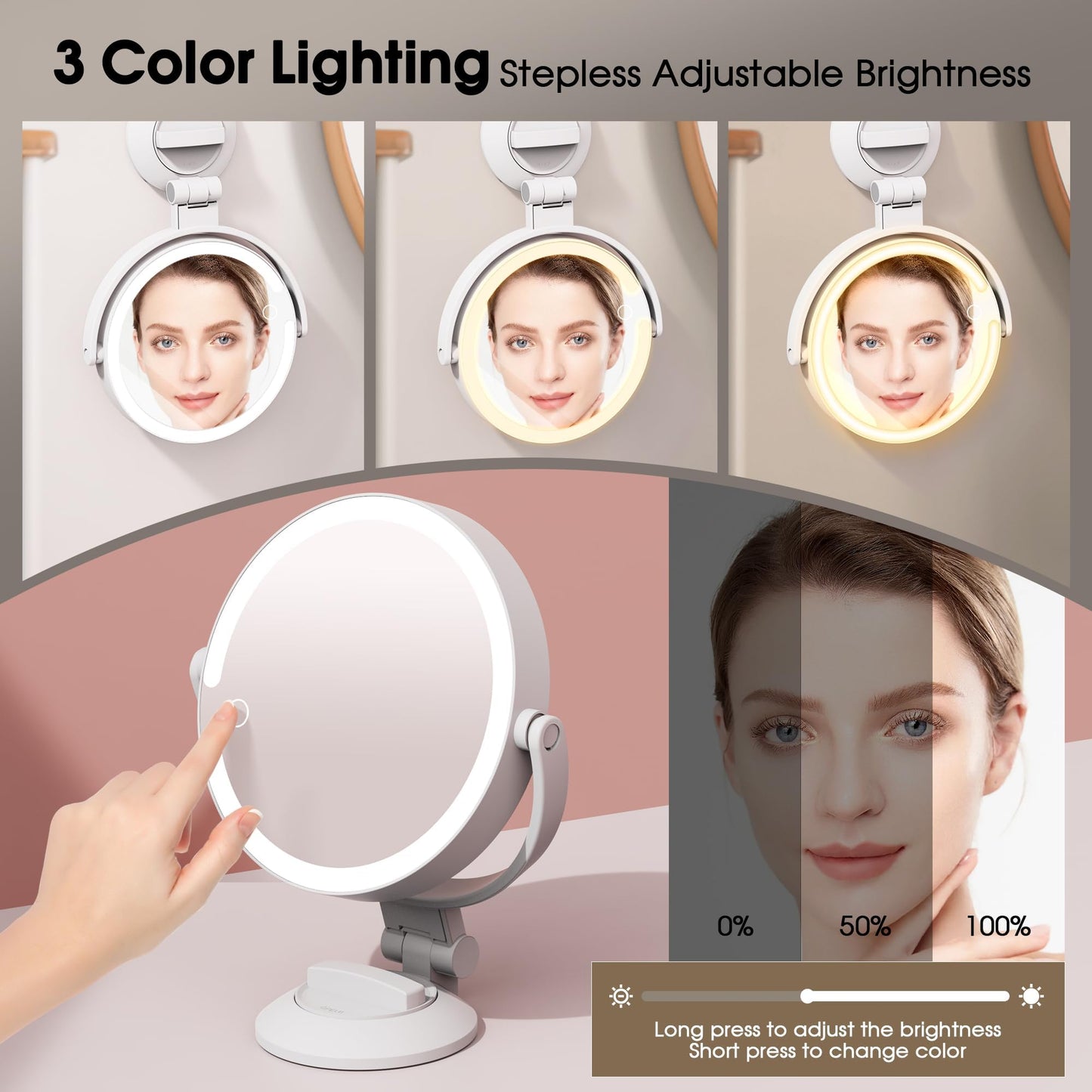 Magnifying Mirror with Light 30X, 2-Sided 30x/1x Magnifying Mirror with Suction Cup, 360° Rotation Wall Mounted Makeup Mirrors with Lights and Magnification, 3 Lighting Modes Adjustable Brightness