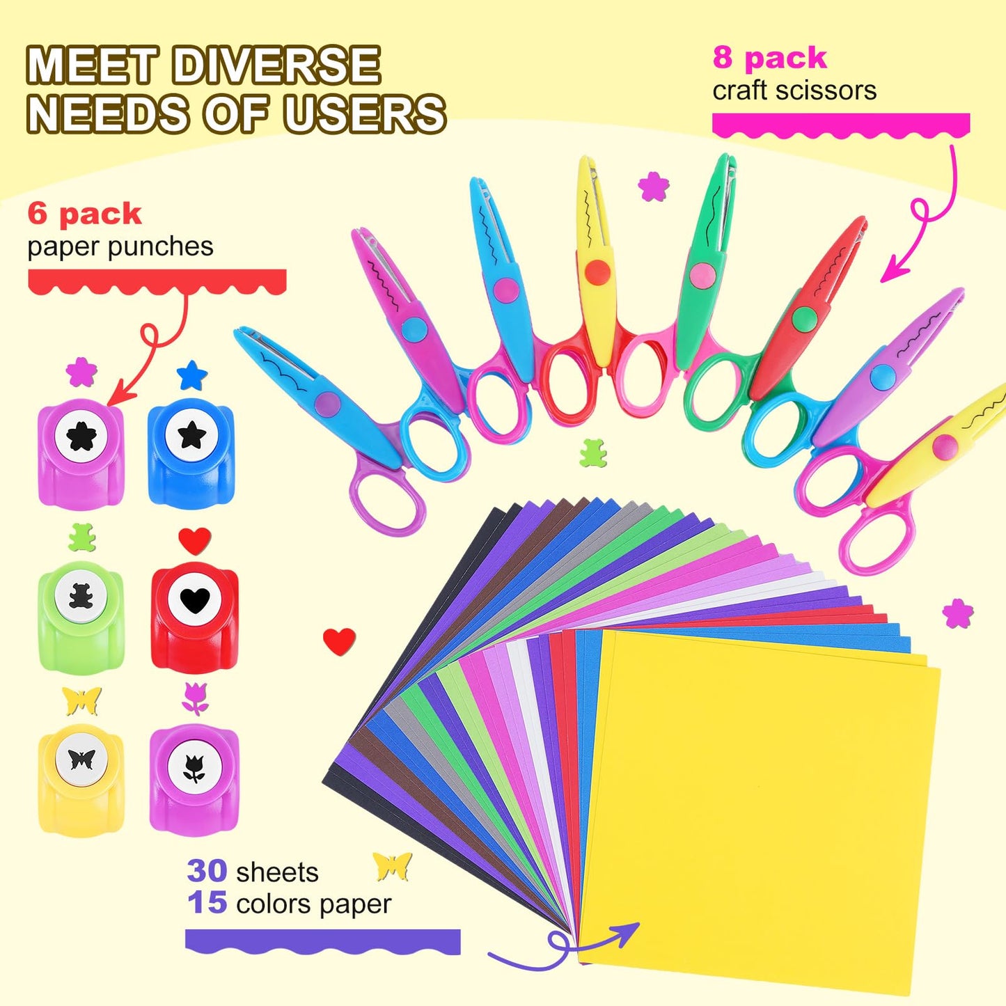 UCEC 42 Pack Craft Scissors Decorative Edge, Hole Punch Shapes Craft, Cardstock Paper for DIY Art, Crafts, Scrapbook, Card Making, School Supplies