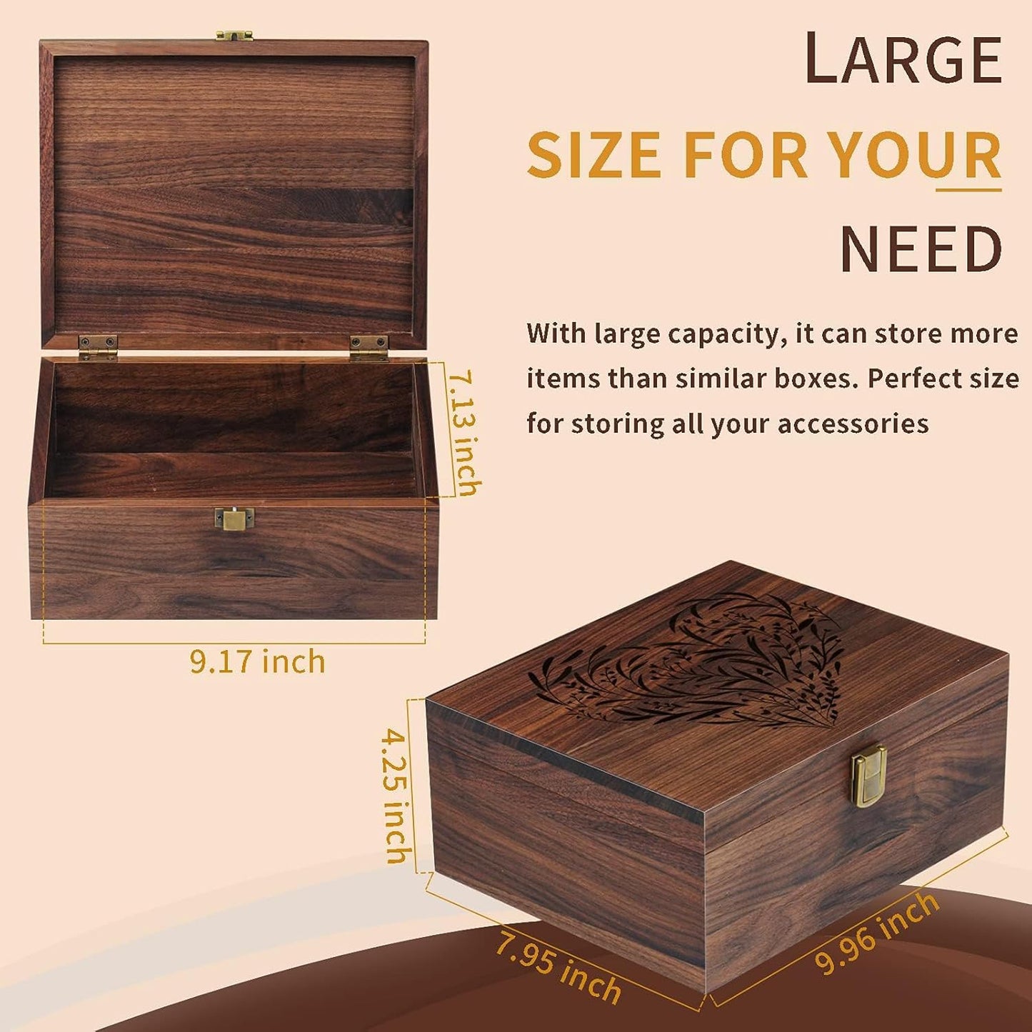 EXISTING Memory Box for Keepsakes, Floral Heart Laser Cut Wood Keepsake Memory Box, Large Wooden Storage Box with Hinged Lid, Keepsake Boxes Gift for Wedding, Valentines Day Anniversary Baby Shower