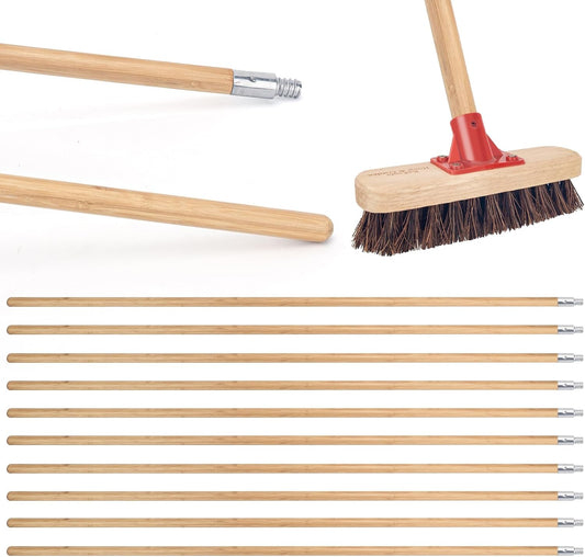 KeFanta Push Broom Handle with Metal Threaded End, 57'' Wooden Stick Pole for Home and Commercial Floor Cleaning Broom and Mops, Pack of 10
