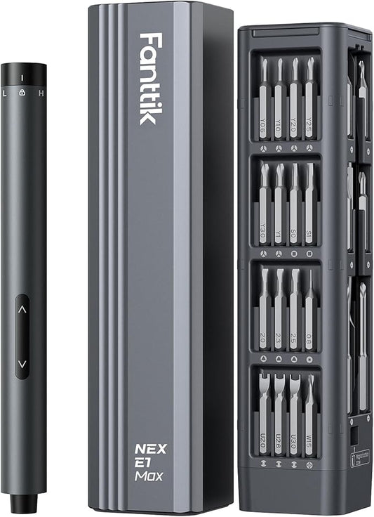 Fanttik E1 Max Electric Screwdriver, Mini Precision Screwdriver Set, 50 Magnetic Bits, Magnetic Storage, 5/32ââHex, Repair Tool Kit for Electronics Phone Camera Laptop Watch (Grey)