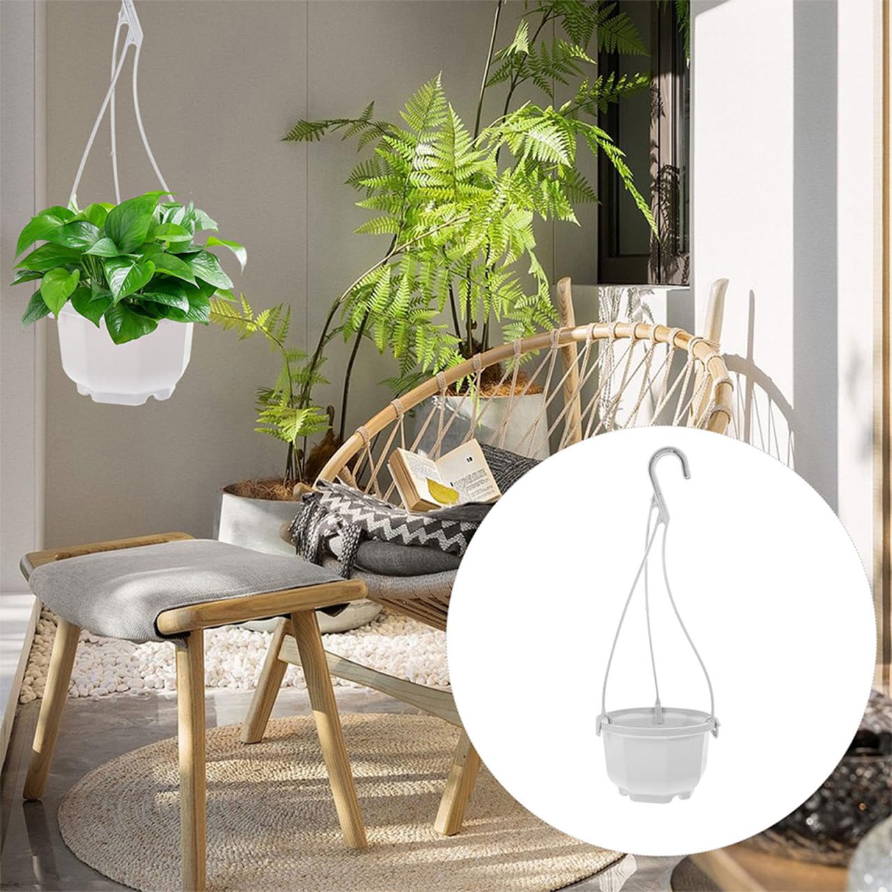 INOOMP Hanging Planters Set of 24 Plastic Flower Pots with Hooks for Indoor Outdoor Balcony Garden Patio Wall Mounted Plant Holders