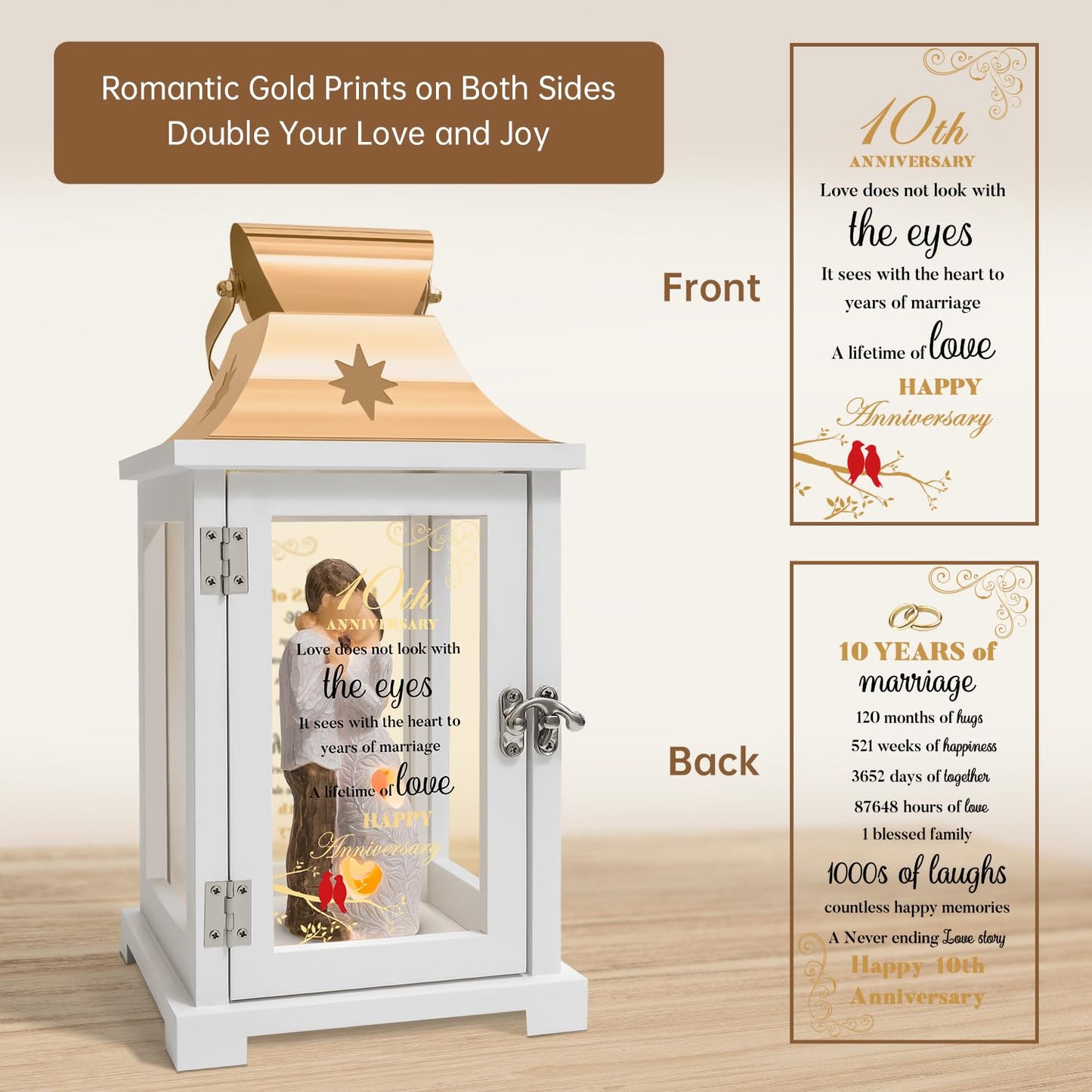 10th Anniversary Wedding Gifts for Couple Wife Women Her Husband 10th Wedding Anniversary Lantern Tin 10 Years of Marriage Gifts for Couple Wife Her