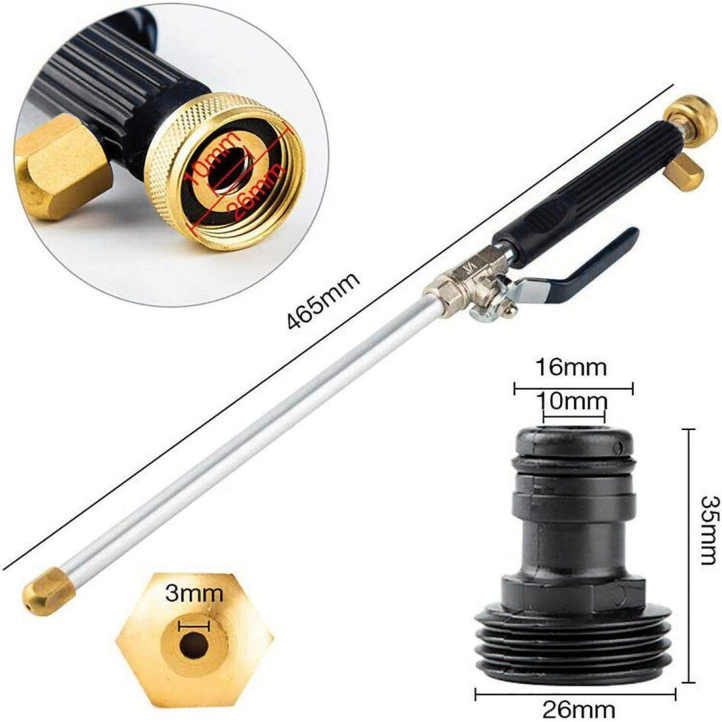 High Pressure Power Washer wand, Hydro Jet Water Hose Nozzle,Watering Sprayer Cleaning Tool, Wand Lance for Gutter Patio Car Pet Window Glass Black