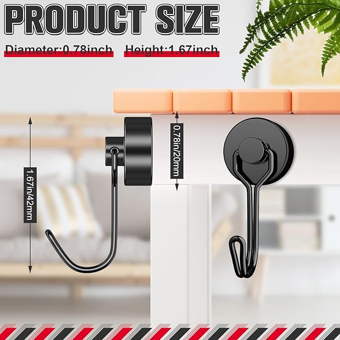 FINDMAG 40LB Magnetic Hooks, Heavy Duty Neodymium Hooks, Strong Hanging Hooks for Kitchen, Office, Garage, Warehouse, Black, Pack of 12