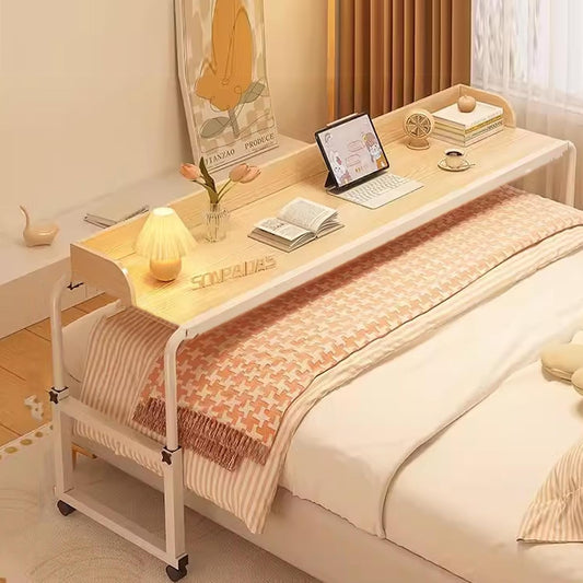 Adjustable Overbed Table, Over The Bed Table with Wheels, Overbed Desk, King Size Bed Table, Rolling Tray Table for Laptop and Writing for Living Room, Laptop Desk Over Bed Table (Color : Wood