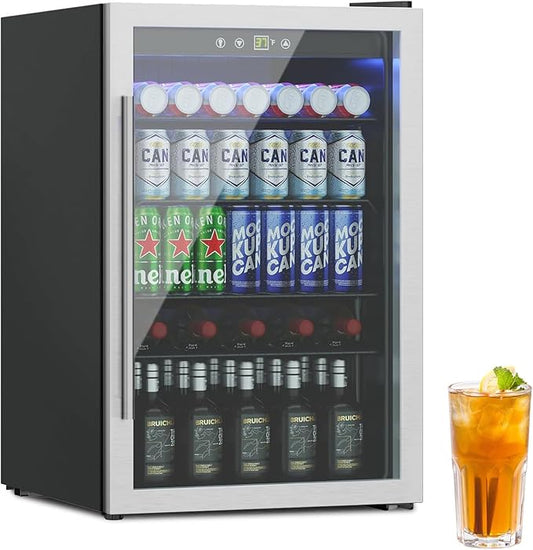 Compact Beverage Refrigerator Cooler,145 Can/4.5 Cubic Feet Mini Fridge with Glass Front Door for Soda, Beer, Wine, Small Refrigerator with Adjustable Shelve Digital Display(Silver)
