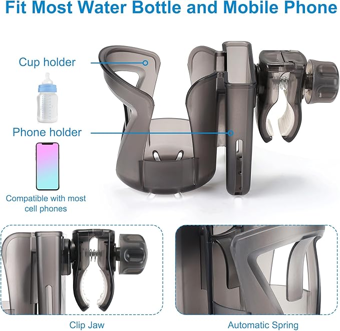 Accmor 2-in-1 Walker Cup Holder with Phone Holder, Wheelchair Cup Holder, Rollator Cup Holder, Cup Phone Holder for Walker, Wheelchair, Rollator, Mobility Scooter