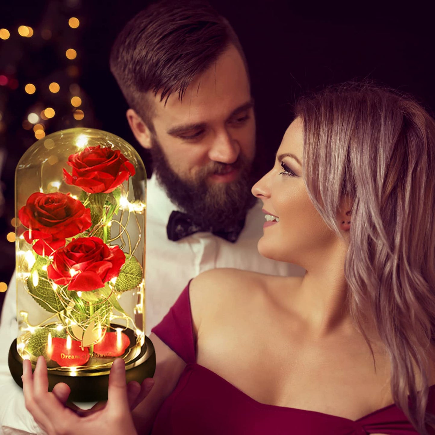 Women Gift Idea Birthday,Unique Gifts for Mom,Beauty and The Beast Rose in Glass Dome with 2 Lights Mode, Birthday Gifts for her,Anniversary Rose Gifts for Wife,Red Silk Rose Flower Gifts for Women