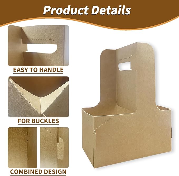 50 Pcs Coffee Drink Carrier with Handle(2 Cups or 4 Cups),Assemblable Drink Holder with Handle,Disposable Cup Holders for Drinks, Great for All Your Drink and Food Delivery,Coffee Carrier