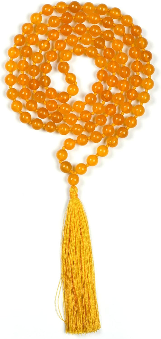 Natural Yellow Citrine Semi Precious Gemstone 108 Beads Japa Mala Prayer Necklace Wrist Mala Bracelet For Yoga Meditation Energy Balancing