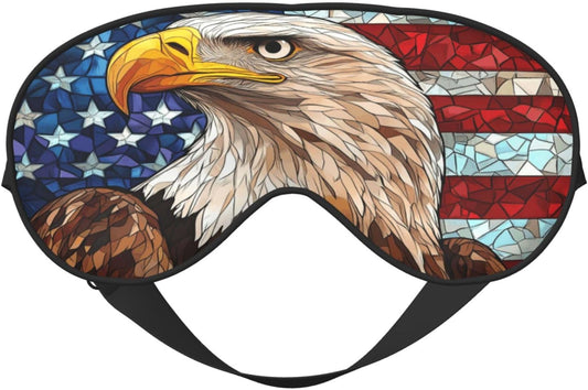 Stained Glass Bald Eagle Head Before American Flag Sleep Mask Eye Mask with Adjustable Strap, Eye Sleep Shade Cover Blocks Light for Women Men Airplane Travel Nap Meditation