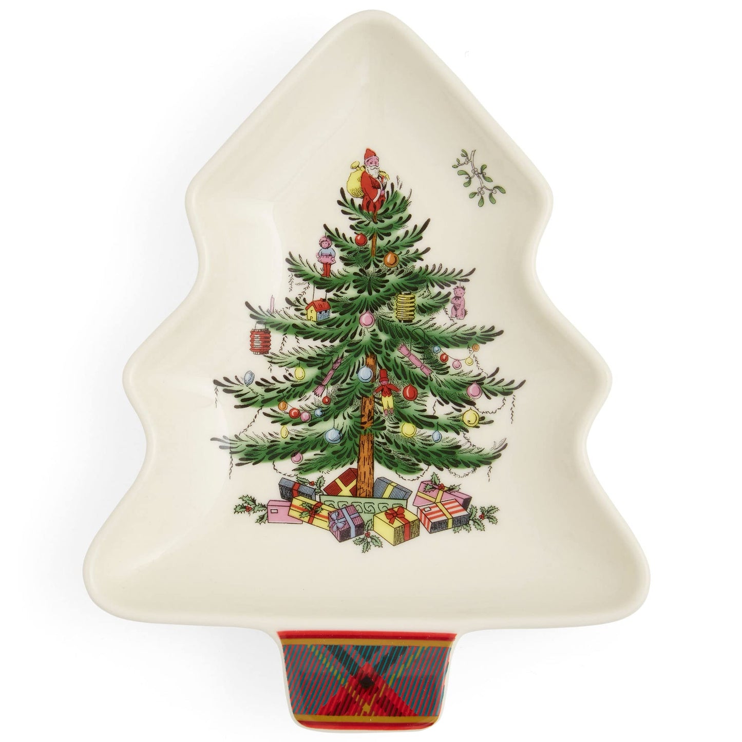 Spode Christmas Tree Tartan Spoon Rest, 7-Inch Tree-Shaped Holiday Utensil Holder, Festive Porcelain Spatula & Ladle Rest, Christmas Kitchen Counter DÃ©cor, Dishwasher & Microwave Safe - Hostess Gift