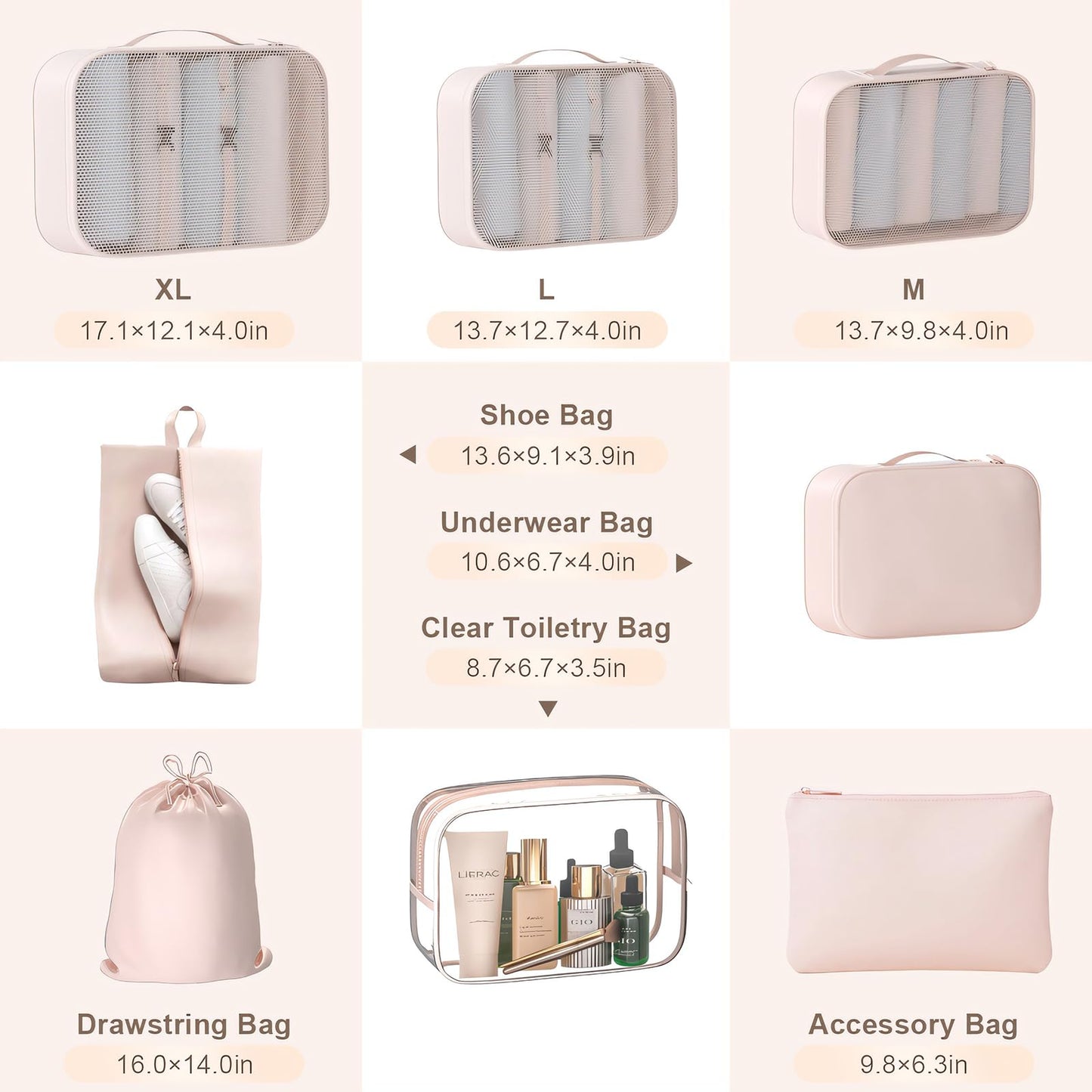 BLINGCOOL 8 Set Packing Cubes for Travel with Clear Toiletry Bag, Durable Luggage Packing Organizers, Carry-On Accessories, TSA Approved See-Through Cubes, Space-Saving Storage Bags, Gifts for Women