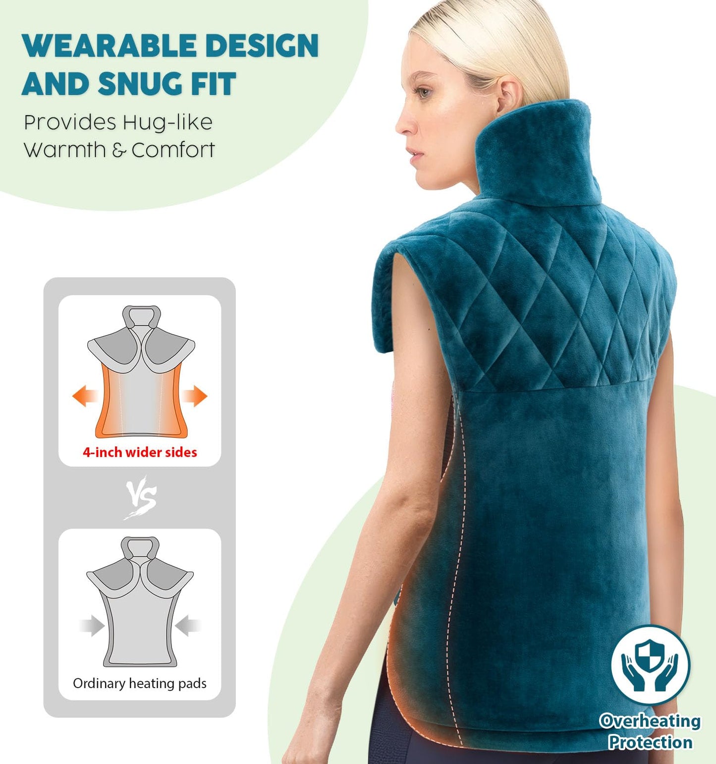 Weighted Electric Heating Pad for Neck, Shoulders and Back Pain Relief | Father's Day Gifts for Dad Husband,Gifts for Men Women, Birthday, Christmas | Fast Heating, 6 Heat Settings, 4 Timers, Auto‑Off