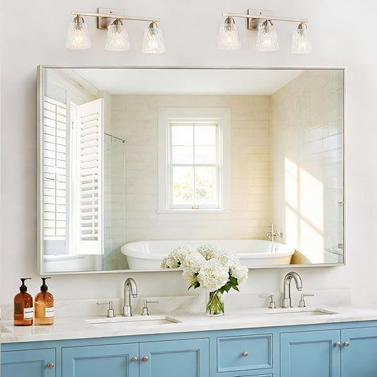 36x55 inch Bathroom Mirror, Silver Rectangle Mirror with Thin Metal Frame, Large Rectangular Wall Mirrors for Bathroom, Living Room, Big Mirror Hang Horizontal/Vertical