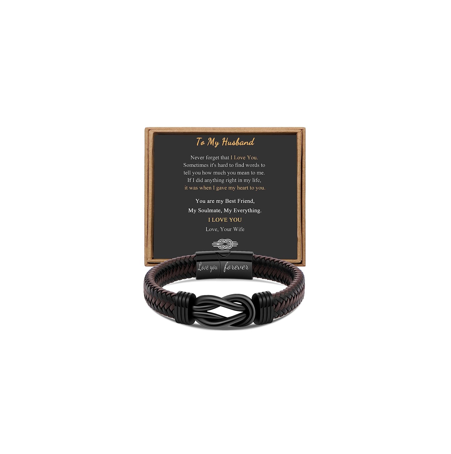 JoycuFF Anniversary Birthday Gifts for Husband Him from Wife Men Bracelets Romantic Gifts Infinity Braided Leather Bracelets Fathers Day Christmas Gifts for Husband