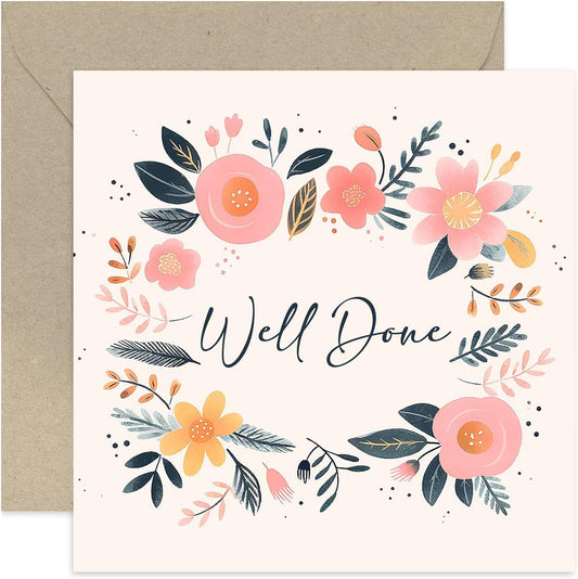 Old English Co. Cute Well Done Card for Her - Cute Graduation Card for Friend - Well Done Gift - Floral Artwork Sweet Congratulations Card for Daughter, Sister, Aunt, Mum | Blank Inside