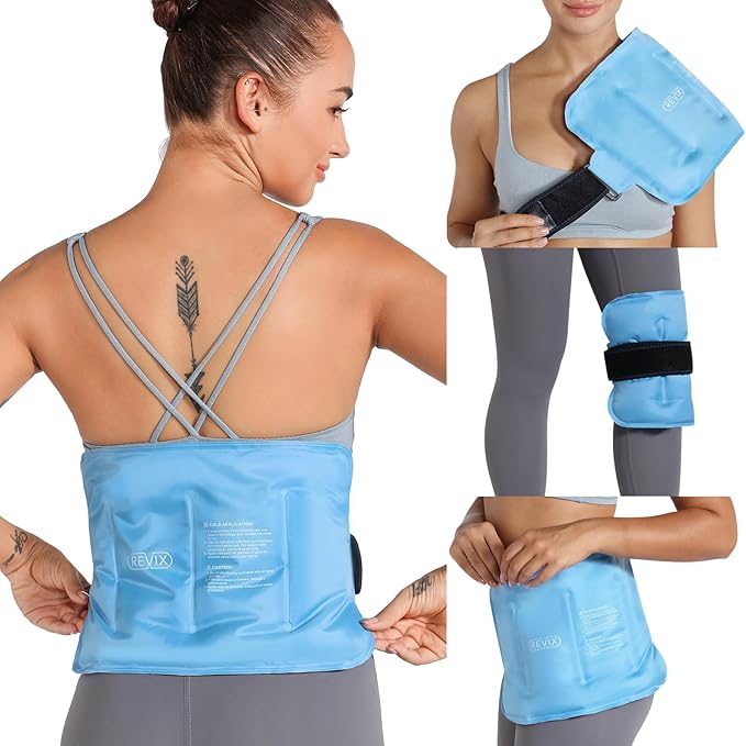 REVIX Gel Ice Pack for Back Discomfort Relief, Soft Plush Lining Ice Wrap for Lower Back, Shoulder, Hip, Arm, Knee, Cold Compress Therapy, 16 Ã 9 "