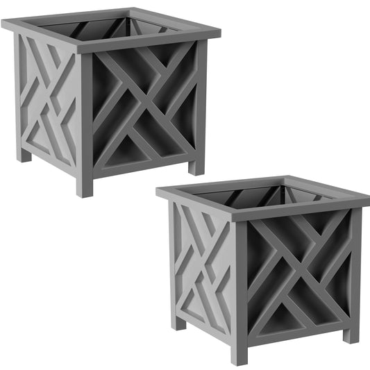 Lattice Design Outdoor Planter Box 2-Pack - 14.75â Square 13â Tall Gray Decorative Plant Pots for Front Porch Decor - Flower Pots Outdoor Planters for Porch Patio or Garden Decor by Pure Garden
