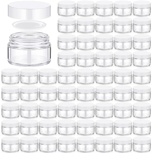 Domensi 100 Pcs 1 oz Glass Jars with Lids Bulk Round Glass Cosmetic Jars for DIY Lip Balm Small Travel Containers with Inner Liner for Lotions Powders Ointments Sample Cream(Clear, White)