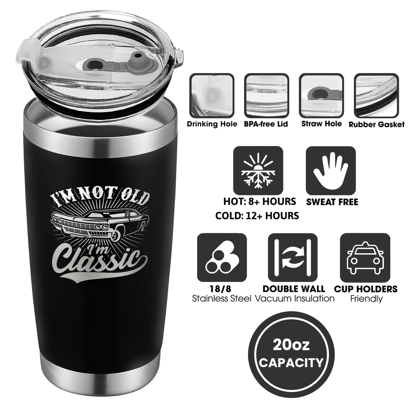 TEEBIM Gifts for Men - Birthday Gifts for Men - Birthday Gift for Grandpa, Him, Dad, Husband, Uncle - Fathers Day Gift - 40th, 50th, 60th, 70th Mens Present Ideas - 20 Oz Stainless Steel Tumbler