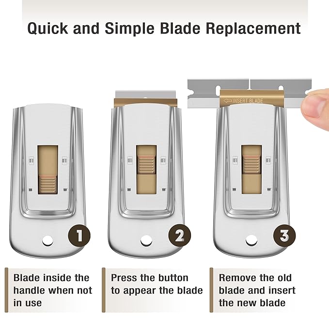 Bates Choice Metal Razor Blade Scraper Tool, Pack of 6, 60 Extra Carbon Steel Blades, Stainless Steel Heavy-Duty Cleaning Razor Scraper Tool