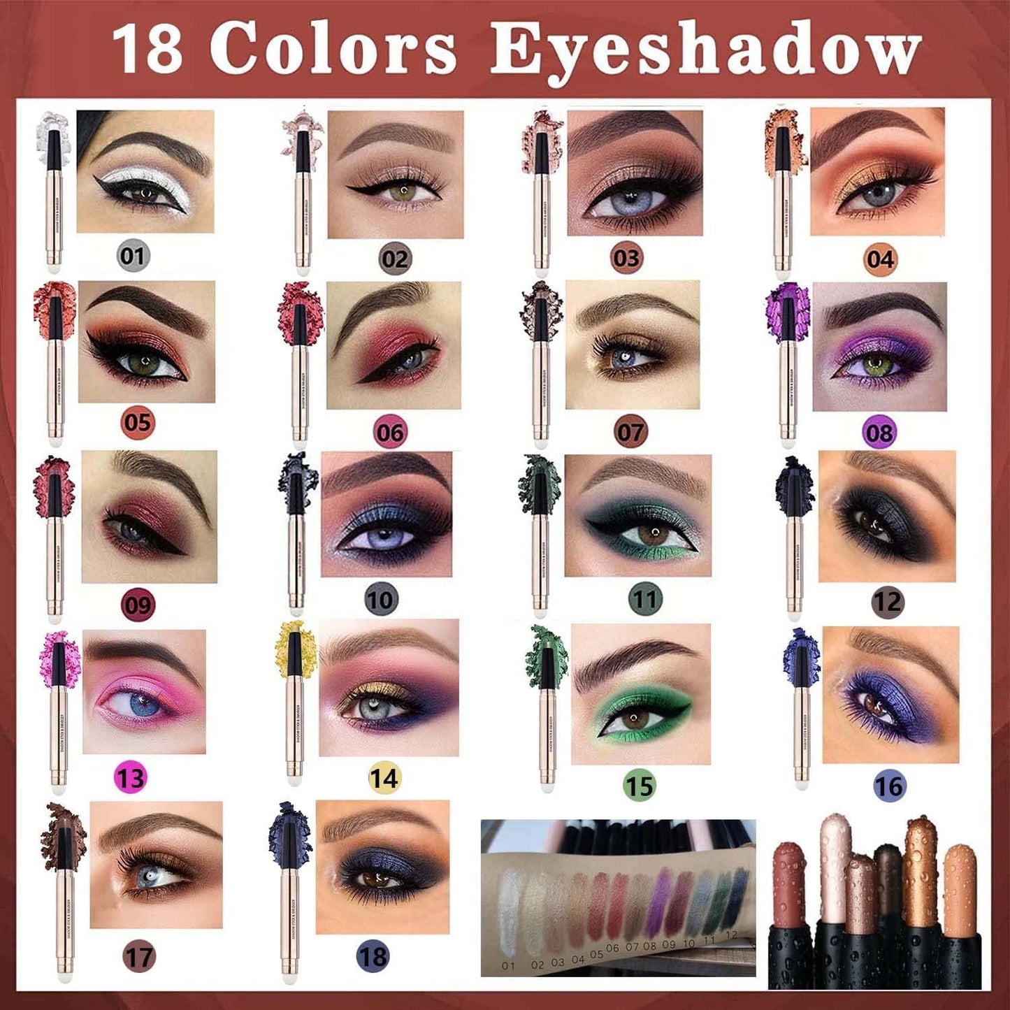 Warm gold Eyeshadow Stick And Sponge Makeup Brush, Smooth Cream Shimmer Shadow Pencil Long Lasting Waterproof Eye Shadow Highlighter, Hypoallergenic Highlighter Multi-Dimensional Eyes Look 03