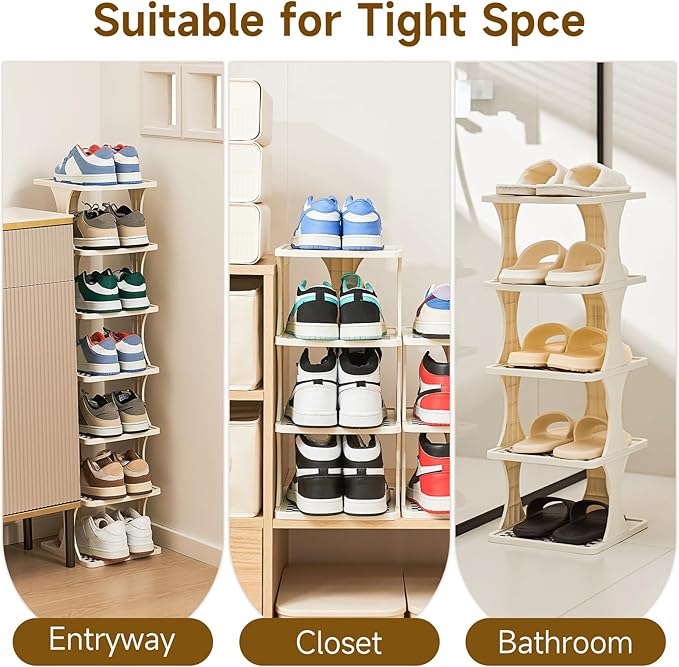 Vertical Shoe Rack 9 Tier Adjustable Shoe Organizer Small Shoe Shelf for Closet, Narrow Entryway, or Bedroom Easy to Assemble and Disassemble Holds Up to 10 Pairs of Shoes (White)