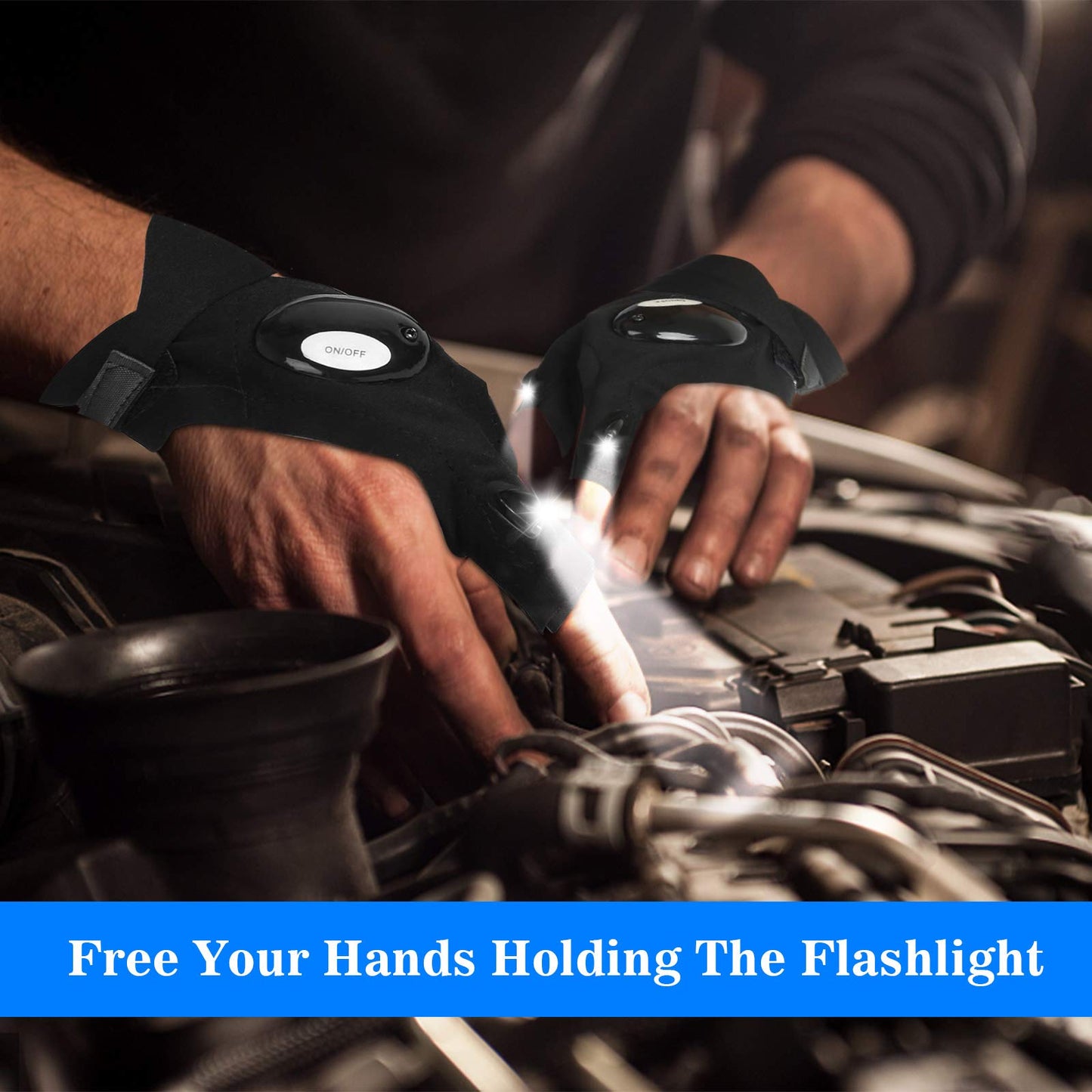 MOIPEJO LED Flashlight Gloves, Gifts for Men Him Boyfriend Husband, Cool Gadget Finger Lights Waterproof for Camping Fishing Repairing, Fathers Day Christmas Birthday Gift