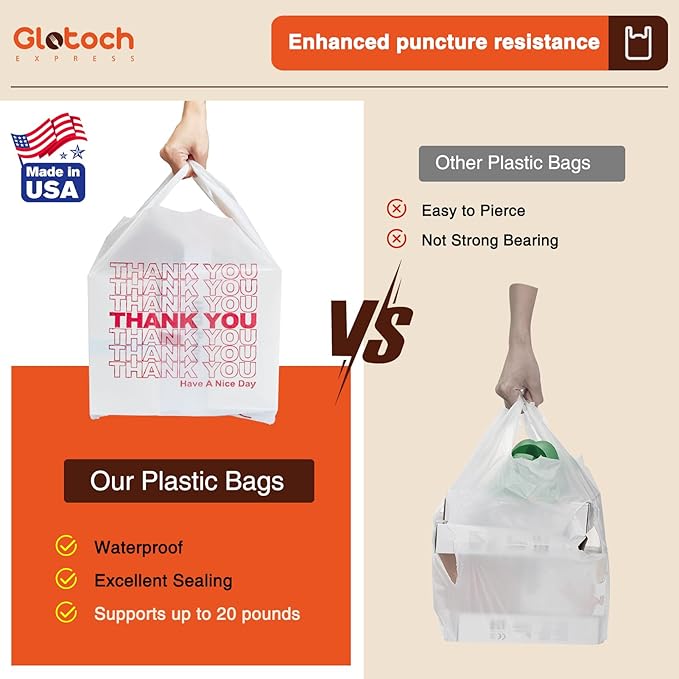 Glotoch 20000 Count (20K) Plastic Thank You Bags in Bulk for Small Business in Bulk, 11.5 x 6.5 x 21 White Grocery Bags with Handles for Restaurant, Retail, Grocery, Takeout, Stores, T-shirt Shopping
