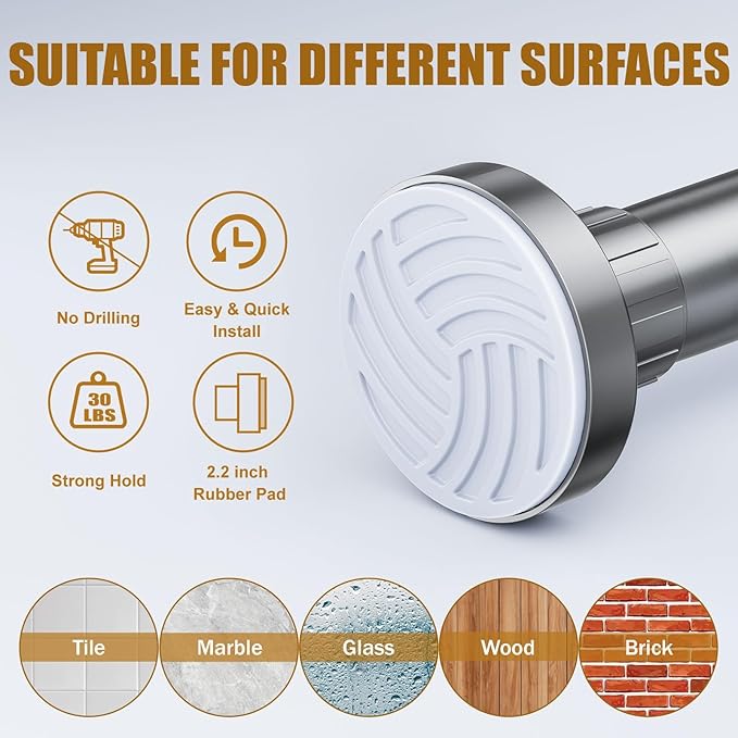 Ausemku Shower Curtain Rod 32-65 Inch Adjustable - 1 Inch Diameter Heavy Duty No drill Spring Tension Shower Rod, Non-Slip Rustproof Telescopic Rod for Bathroom, Nickel