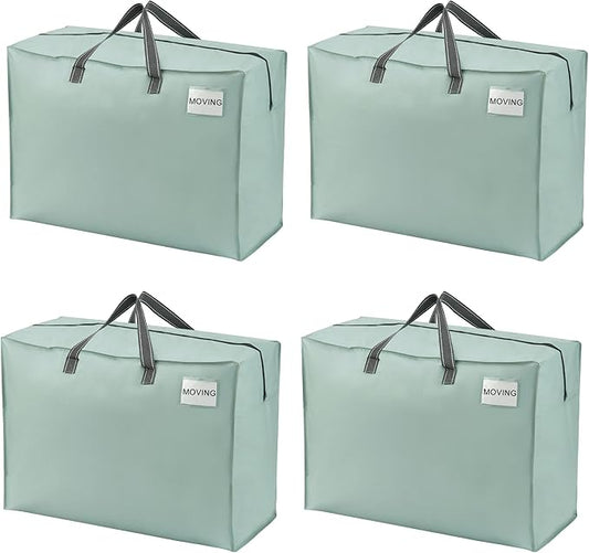 VENO 4 Pack Moving Bags, Christmas Storage Containers, Storage Totes, Zipper On Top, Sturdy, Storage Bags for Camping, Clothes, Bedding, Comforters, Pillows (27 Gallon Light Green, 4 Pack)