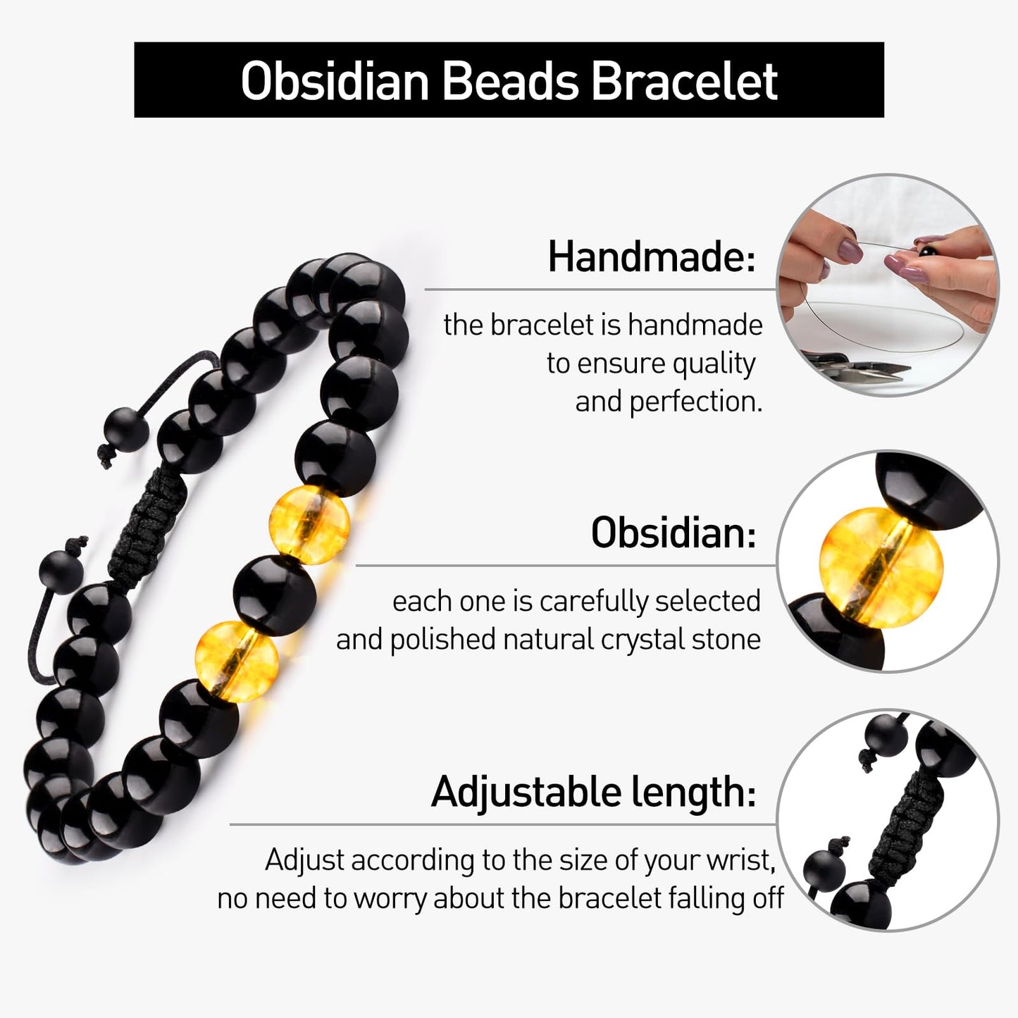 Leather Bracelets for Men Natural Tiger Eye Black Obsidian Healing Crystal Beaded Bracelets Set Birthday Christmas Commemorative Gifts for Dad Son Grandson Man Boyfriend Brother (Brown-To My Warriors)