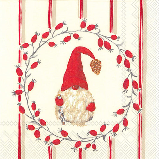 Boston International IHR Christmas 3-Ply Paper Napkins, 20-Count Cocktail Size, Little Nisse - Red, (C742910)