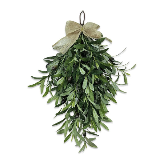 Artificial Olive Garland with Greenery Leaves – Faux Olive Wreath for Front Door, Farmhouse Wall Decor, Hanging Green Wreath for Window or Wedding Decoration (A)
