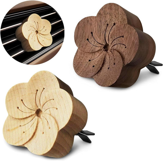 2 Pcs Car Essential Oil Diffuser Vent Clip – Reusable Oil-Absorbing Wooden Flower for Custom Scent, Essential Oil Diffuser for Car with Magnetic Hold – Vintage Air Freshener for Refreshing Your Space