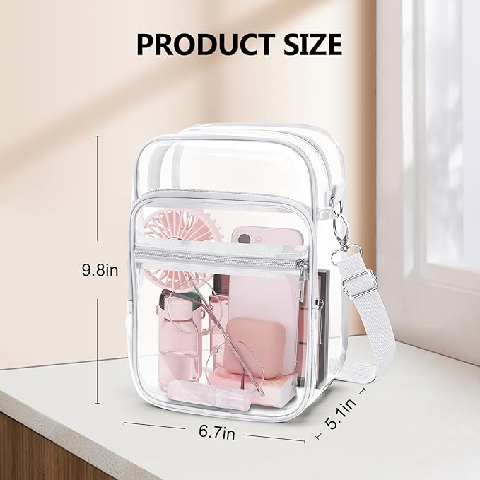 Blvornl Clear Crossbody Bag with Adjustable Shoulder Strap, Stadium Approved PVC Purse Bag, Messenger Bag