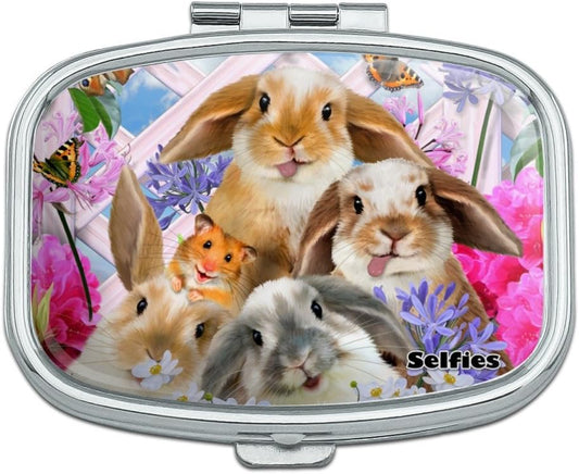 Rabbits Bunnies Hampster Backyard Flower Selfie Rectangle Pill Case Trinket Gift Box