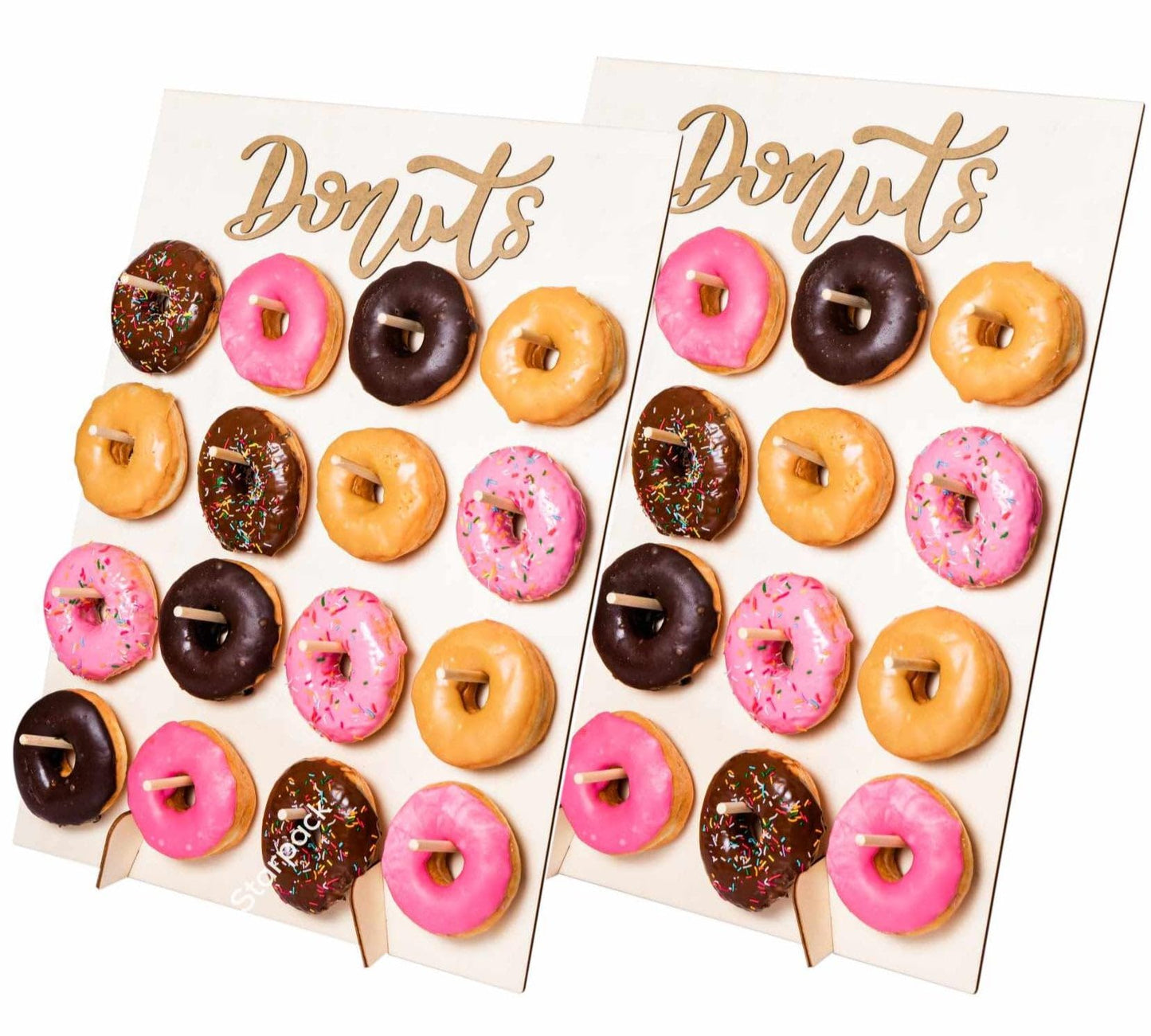 Starpack 'Hole Lotta Love' Premium Donut Wall Stand for Party (2 Pcs) - Wooden Donut Stand for Dessert Table - Treat Holder Stand for Party - Durable Treat Wall Display Stand for Decorations & Festive