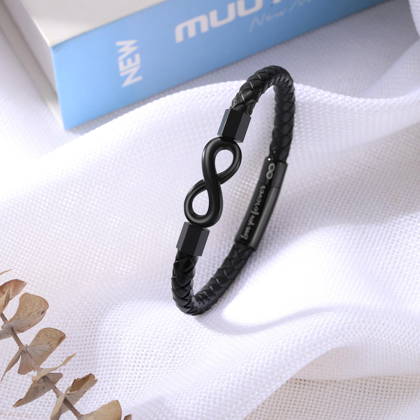 Sistble Gifts for Boyfriend, Infinity Bracelet Birthday Gift Ideas Black Leather Bracelets for Men Boyfriend Bracelet from Girlfriend Jewelry