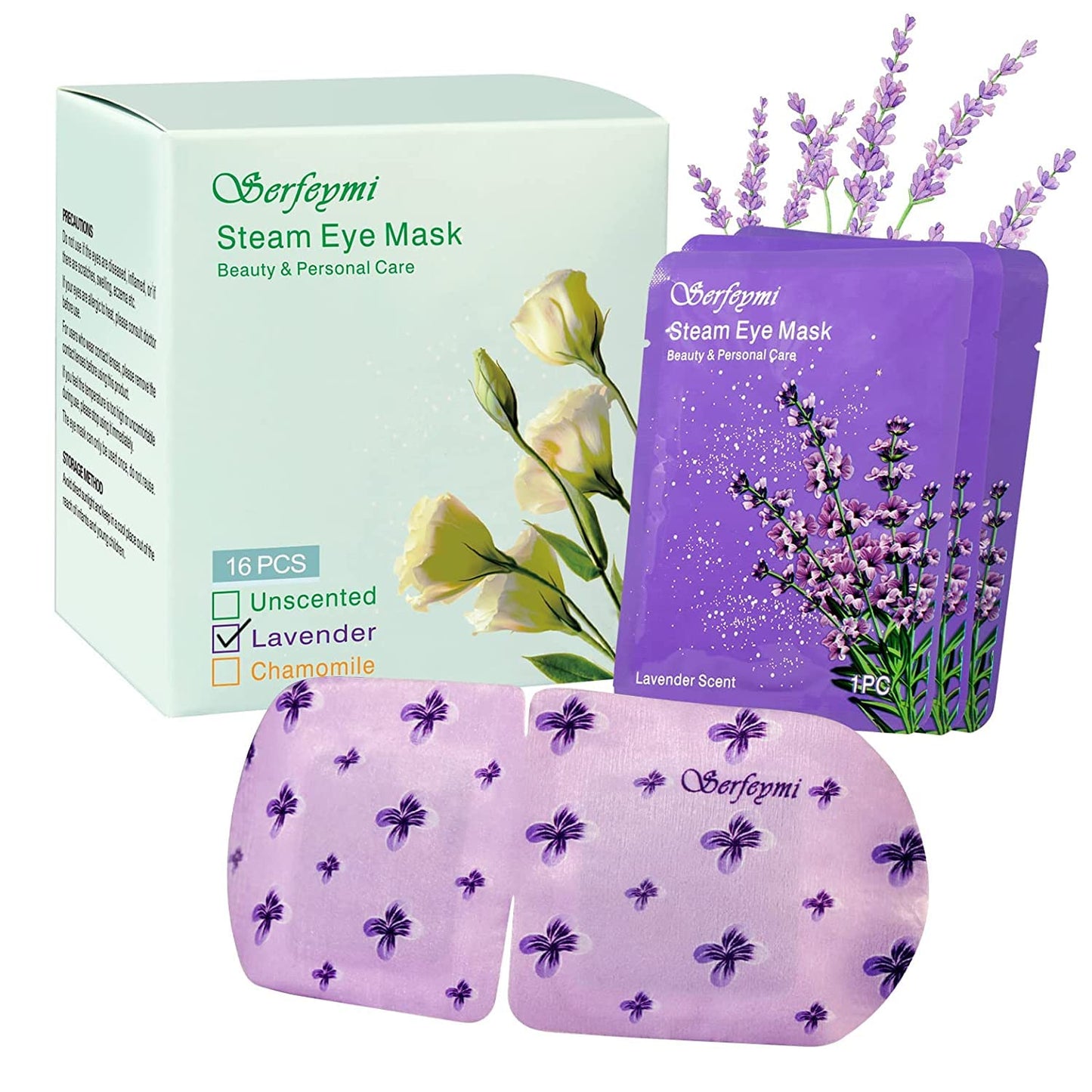 Serfeymi 16 Packs Steam Eye Masks,Disposable Self Heated Warm SPA Moist Eye Mask Compress Pad for Sleeping,Eye Fatigue Relief,Christmas Stocking Stuffers - Upgraded Lavender