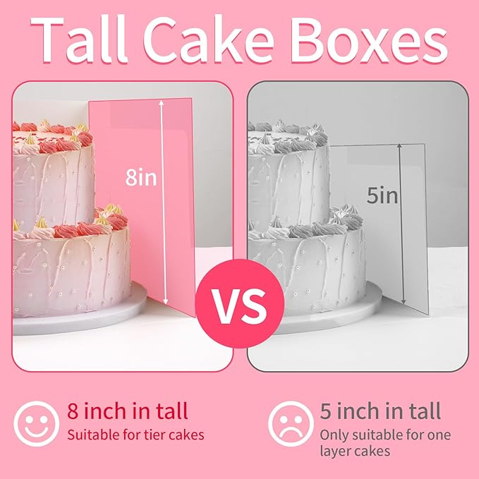 WINKIO 10x10x8 Inch Cake Box, 4 Pack White Cake Boxes with Window, Disposable Bakery Boxes 10 Inch for Cake Cookies Pies Cupcakes Pastry