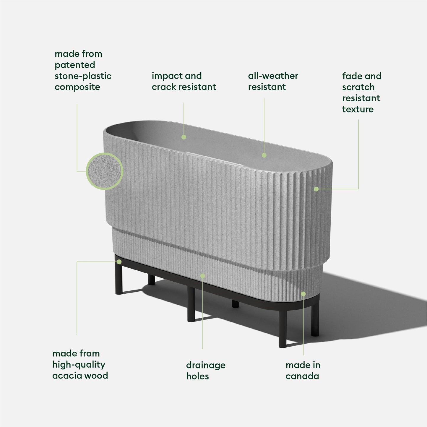 Veradek Demi Series Raised Long Planter for Indoor/Outdoor Use | Made from Plastic & Stone w/Wooden Stand | Modern Patio Décor for Flowers/Shrubs