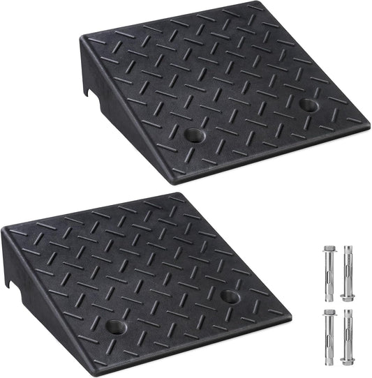 PZ 2PCS Rubber Curb Ramps for Driveway, 7 7/8" Rise Heavy Duty Car Ramp 7000 LBS Capacity 19.69"Lx 19.69"W Non-Slip Portable Shed Threshold Ramps for Doorways Sidewalk Scooters Wheelchairs Motorcycles