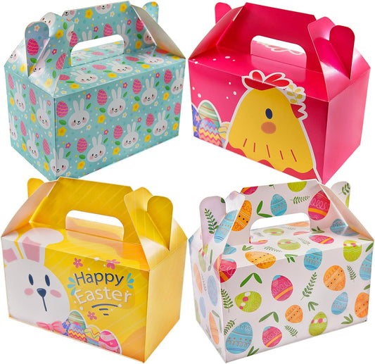 Eavotoy 12 Pack Easter Decorative Gift Treat Boxes - 6.2 x 3.5 x 3.5 inch Egg Bunny Chicken Colorful Bag Paper Box for Easter Basket Stuffers Party Favor Gifts