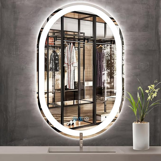 36 x 24 Inch Oval LED Bathroom Mirror with Front Lights Smart Memory 3 Color Adjustable Brightness Anti-Fog 36 Inch Oval Lighted Vanity Mirror for Bathroom Wall Horizontal/Vertical Mounted