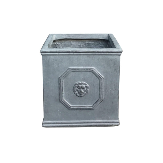 Kante Square Lion Head Concrete Planter, Classic English Style Plant Pot with Drainage Hole and Rubber Plug for Indoor Outdoor Garden Patio Home, 12.6"x12.6"x12.6" Gravel Gray
