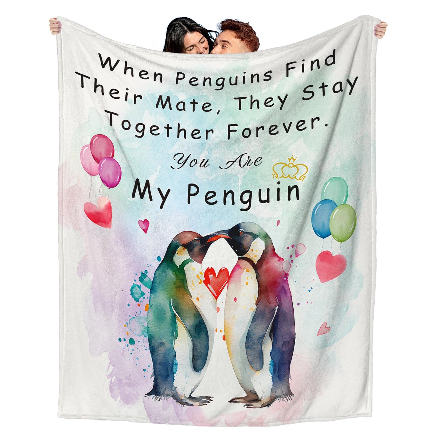 Einanmut Gifts for Her or Him, Wedding Anniversary Blanket, Gift for Wife, Romantic, Birthday, I Love You Gifts for Boyfriend Girlfriend, Wedding Gift for Couples Wife Husband Penguin 60" x 50"