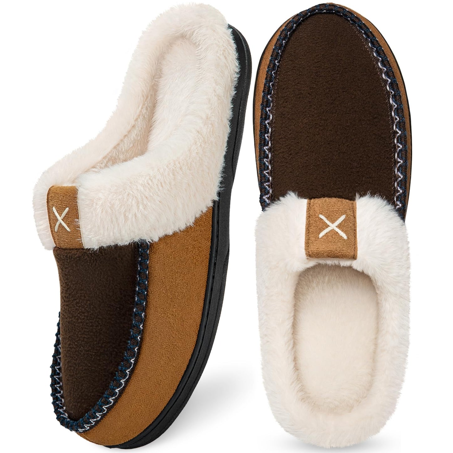 Homitem Mens Slippers Memory Foam Fuzzy Slippers for Men Wool-Like Plush Fleece Lined House Shoes Indoor Outdoor Anti-Skid Rubber Sole Home Bedroom(Size 11-12,Coffee)